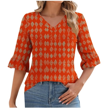 Womens Spring Tops Women's Shirt 3/4 Sleeve T Shirts for Women Blouses My Items Fashion Gifts