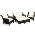 thumbnail image 1 of Patiojoy 5 PCS Patio Rattan Sectional Sofa Set Outdoor Furniture Conversation Set Cushioned Loveseat Sofa Ottoman White, 1 of 7