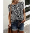 thumbnail image 3 of PRETTYGARDEN Women's Shirts Summer Casual Crewneck Lace Crochet Short Sleeve Blouses Cute Floral Print Loose Tunic Tops, 3 of 7