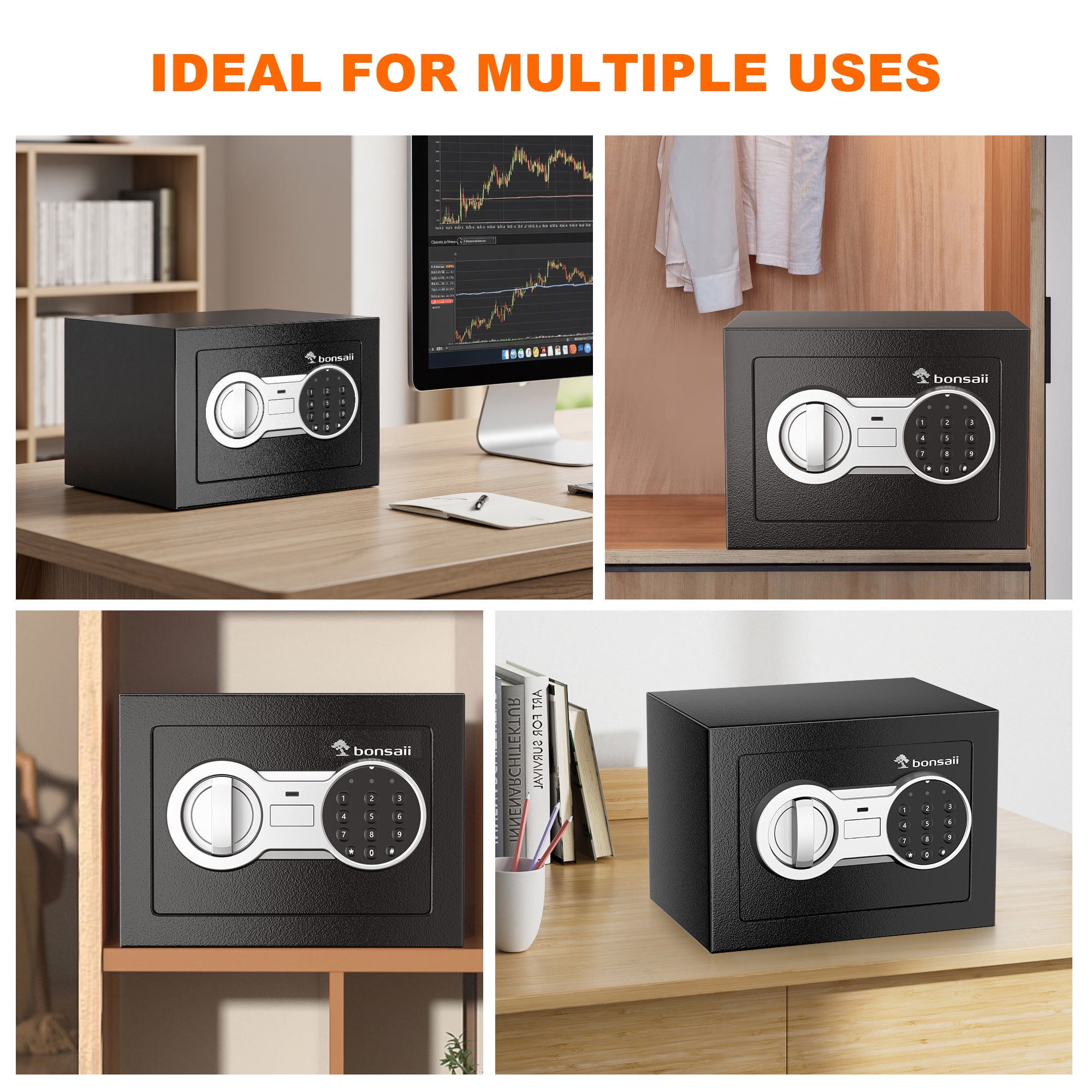 Bonsaii 0.23 Cubic Feet Safe Electronic Digital Security Small Money Safe Box with Keypad Lock & Key Lock