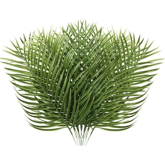 12 Pcs Artificial Palm Leaves Tropical Plants Palm Fronds Faux Palm Leaves with Stem Fake Large Palm Leaves for Tropical Jungle Green Leaves Party Decorations