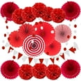 thumbnail image 7 of 21Pcs Red White Party Backdrops Paper Fans Pom Poms Flowers and Hanging Paper Dots Garlands Triangle Bunting Flags Streamers for Birthday Wedding Baby Showers New Year Holiday Party Decorations Suppl, 7 of 7