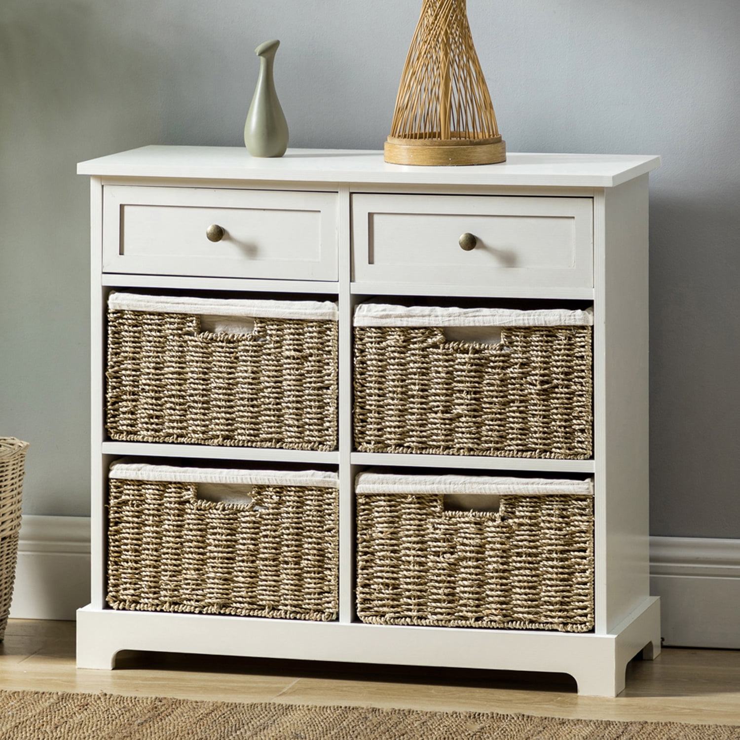 UWRNite Farmhouse Wicker Storage with 2 Drawers and 4 Baskets