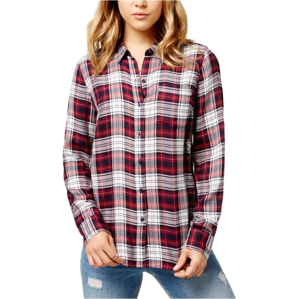 Lucky Brand Camisa con botones a cuadros para mujer, rojo, extragrande Lucky Brand Camisa con botones