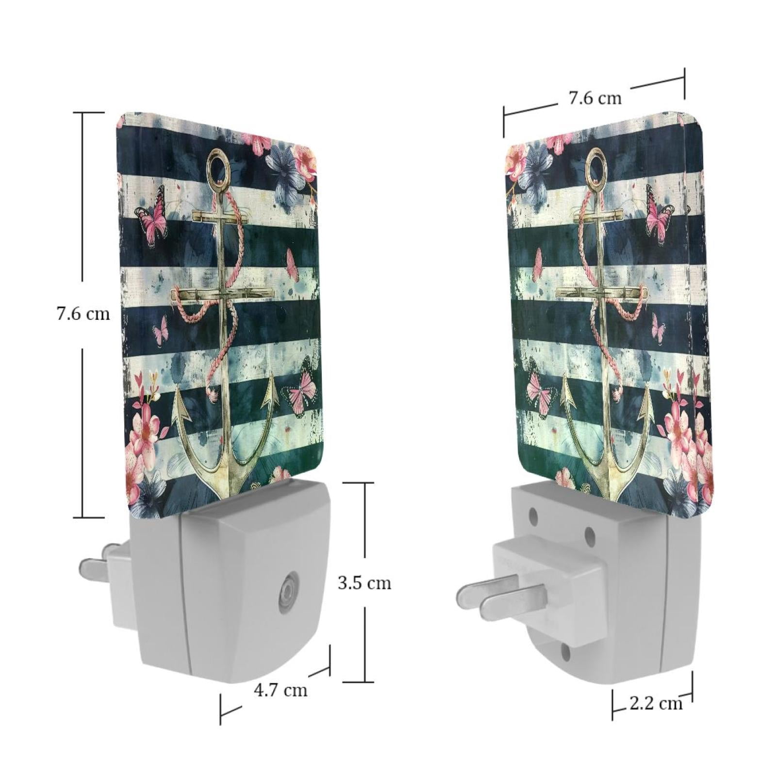 PhooArto Anchor Butterflies Stripe Plug in LED Night Light Auto Sensor Dusk to Dawn Decorative Night for Bedroom, Bathroom, Kitchen, Hallway, Stairs, Baby's Room, Energy Saving