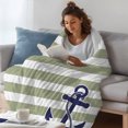 thumbnail image 3 of Striped Anchor Throw Blanket, Flannel Fleece Blanket with Striped Design for Couch, Navy Blue Nautical Sage Green Geometric Soft Breathable All Season Plush Blankets for Sofa Office Bed 50"x60", 3 of 9