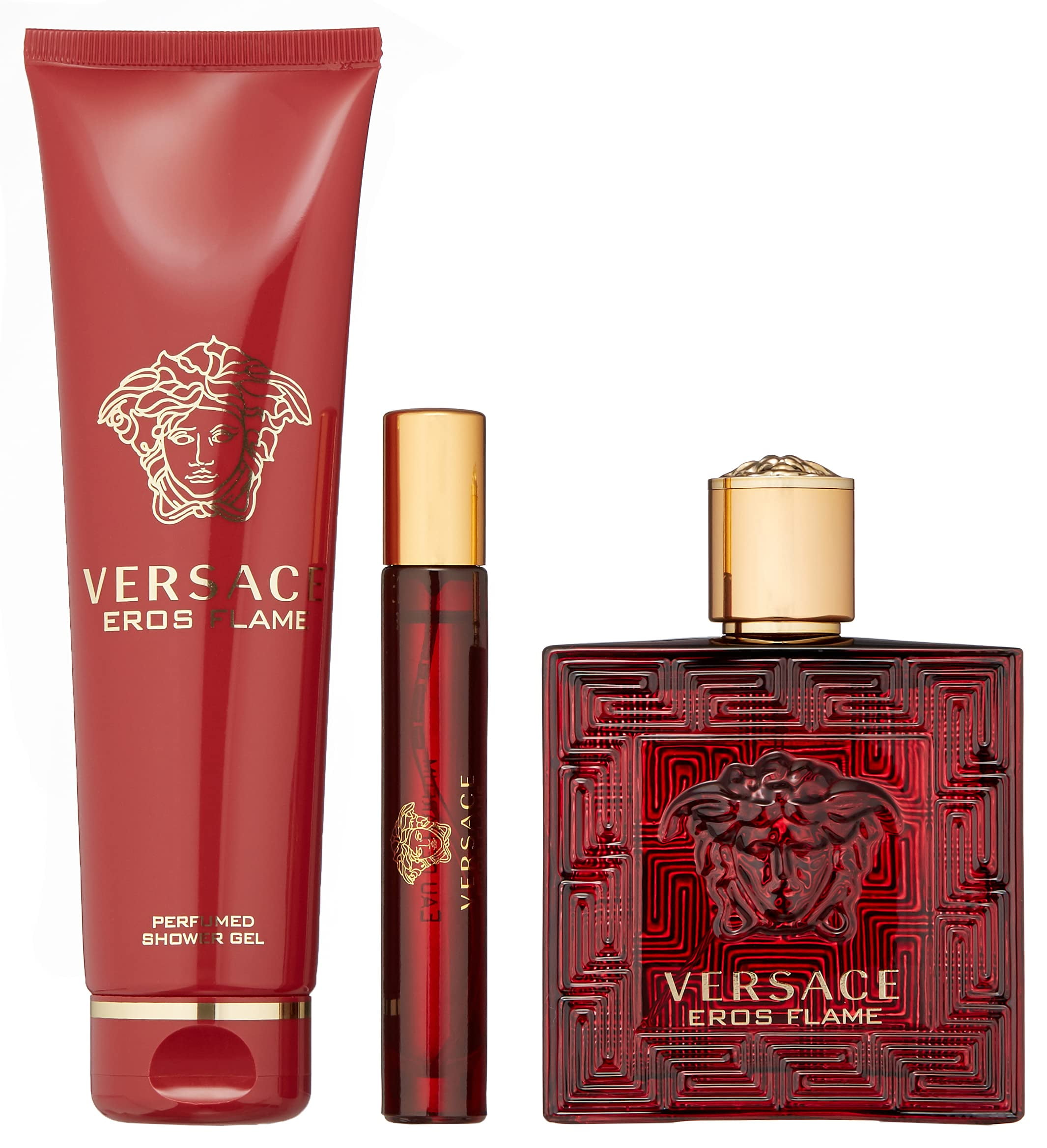 Versace Eros & Eros Flame セット 100ml Versace Eros Flame 3pcs Gift Set For Men 100ml Eau De Parfum Spray