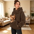 thumbnail image 4 of Pet Pouch Hoodie for Women Dog Carrier Sweatshirt Oversized Casual with Kangaroo Pocket Solid Color Long Sleeve Fleece Pullover Button Neck Small Pet Carrier Hoodie Large Pet Pouch, 4 of 5