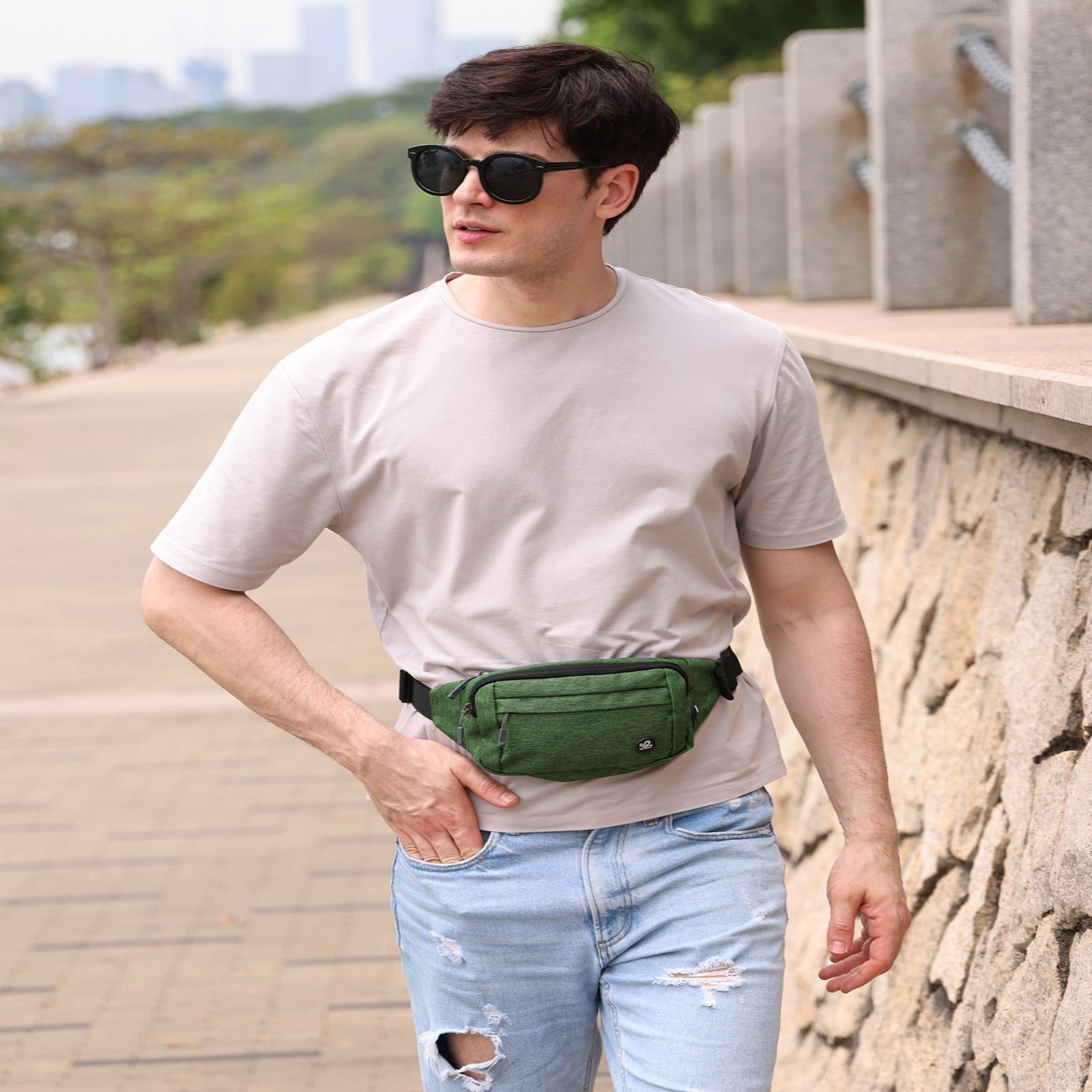 WATERFLY Unisex Lightweight Running Hiking Jogging Nylon Fanny Pack Waist Bag-Army Green