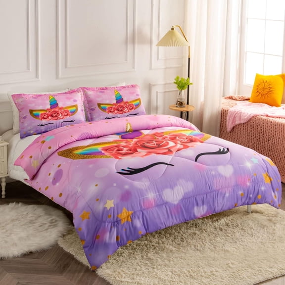 Unicorn Queen Bedding Sets for Girls Kids Comforter Set Queen Size with 2 Pillowcases  Unicorn Room Decor for Girls Bedroom Ultra Soft Machine Washable Toddler Bed Set