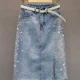 thumbnail image 5 of Falda vaquera de estilo europeo de cintura alta y adelgazante de longitud media para mujer, diseño con abertura lateral primavera verano 2024, 5 of 5