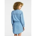 thumbnail image 3 of Time and Tru Women's Belted Denim Mini Shirtdress with Long Sleeves, Sizes XS-XXXL, 3 of 6