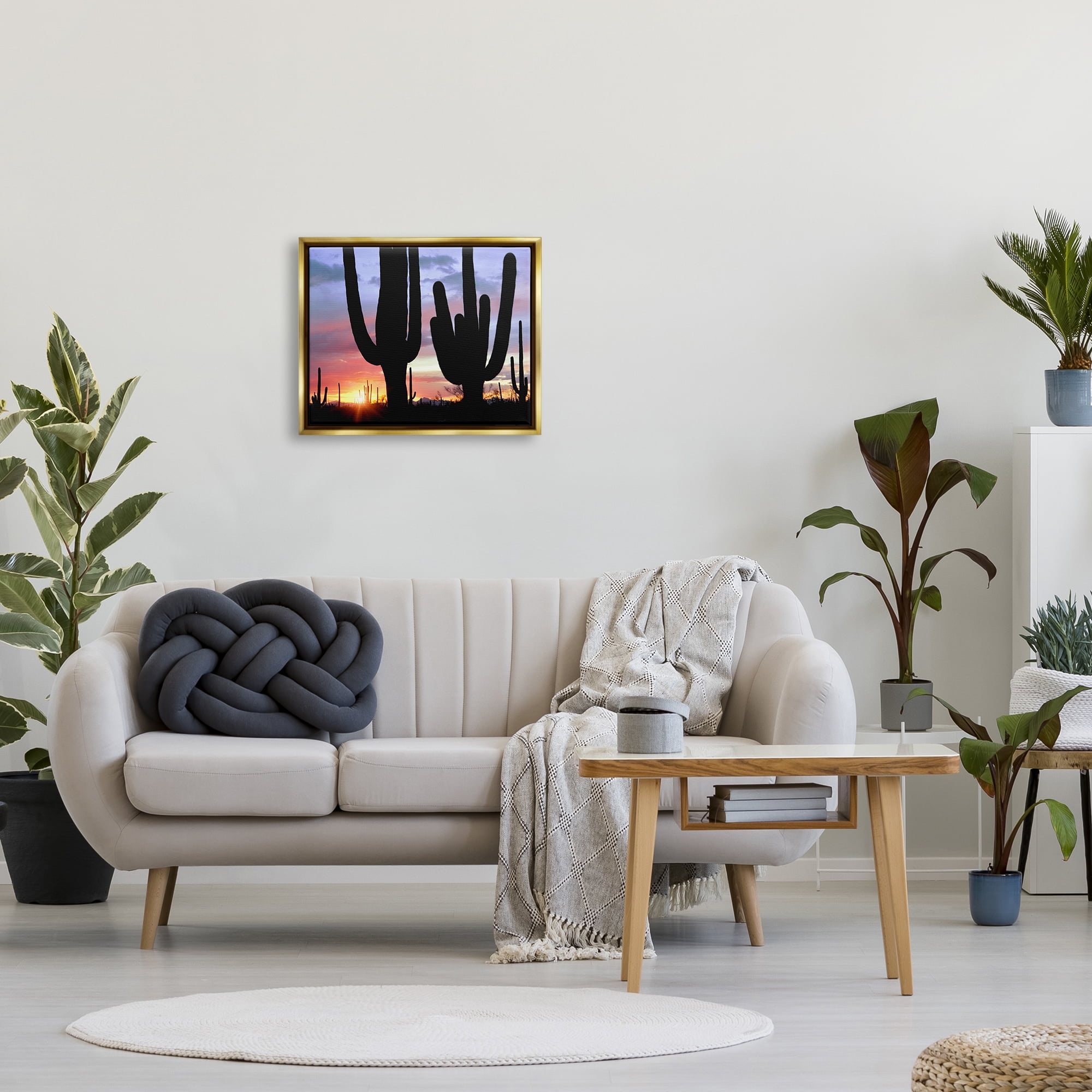 Stupell Industries Desert Cactus Sunset Silhouettes Landscape Photography Gold Floater Framed Art Print Wall Art