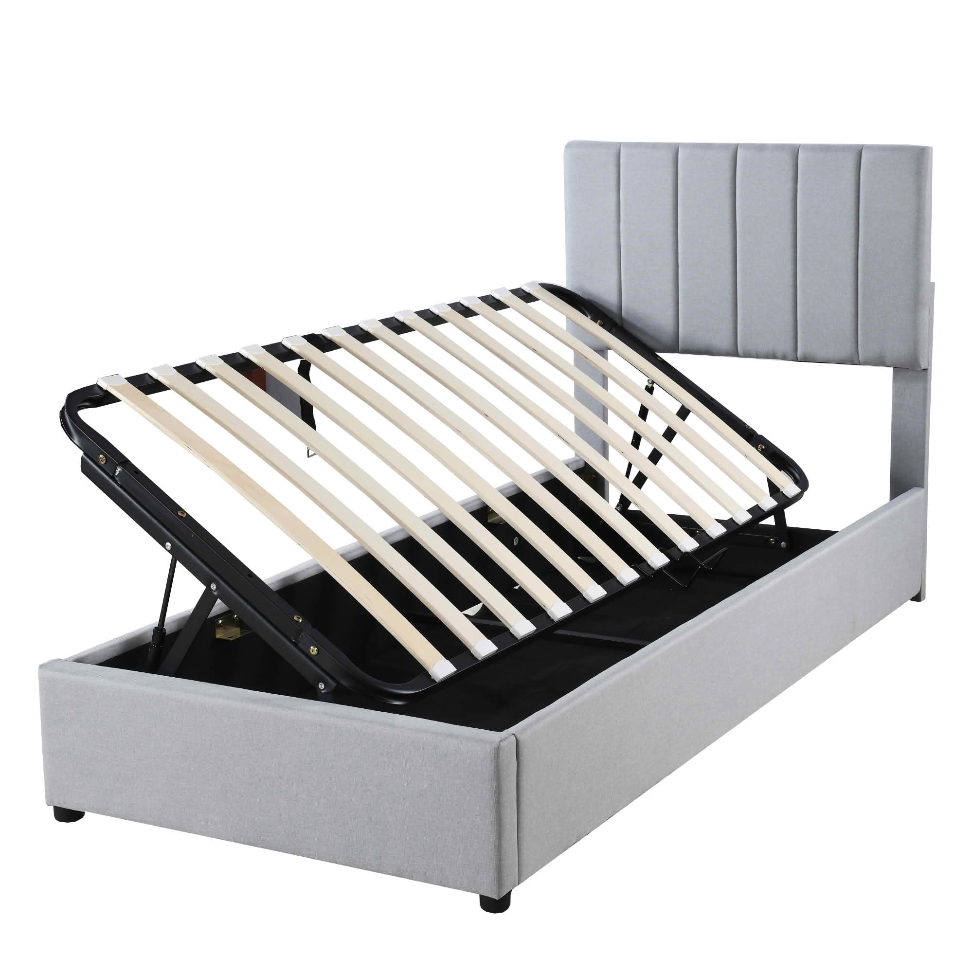 MAYEERTY Upholstered Platform Bed with Vertical Stripe Headboard & Spacious Underbed Storage, Sturdy Construction