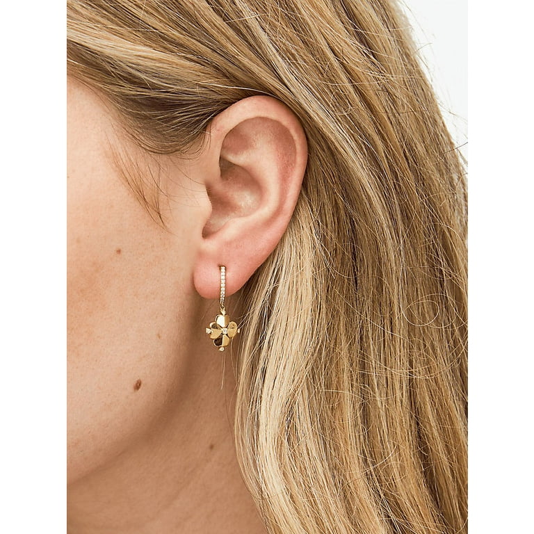 Four Leaf Clover Flower Hoop Earrings Gold Clover Huggie 