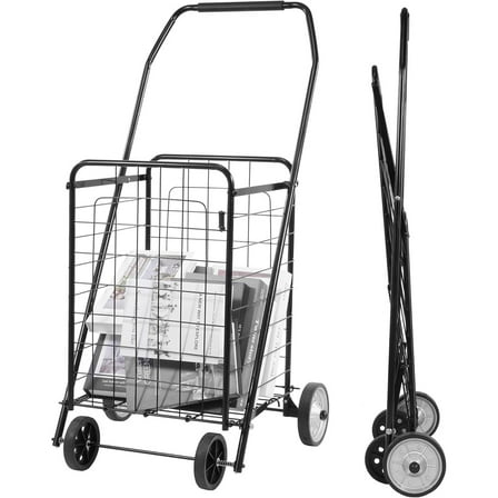Foldable Shopping Cart with Wheels, Heavy Duty Collapsible Utility Cart for Groceries, Laundry & Travel