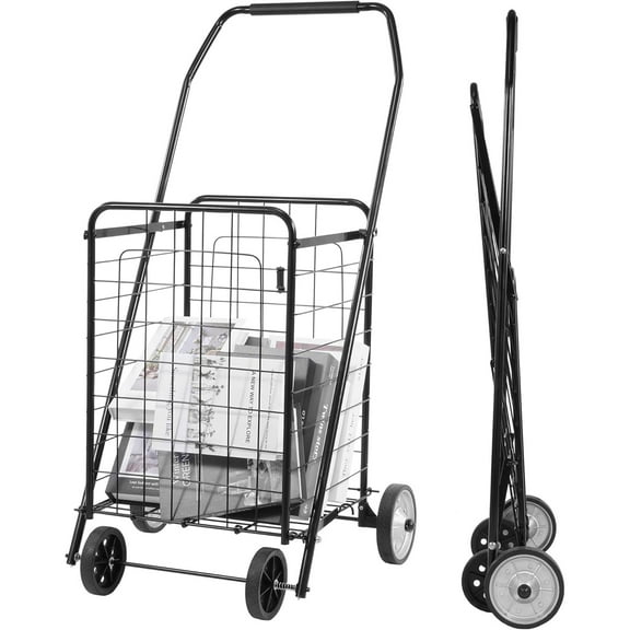 Foldable Shopping Cart with Wheels, Heavy Duty Collapsible Utility Cart for Groceries, Laundry & Travel