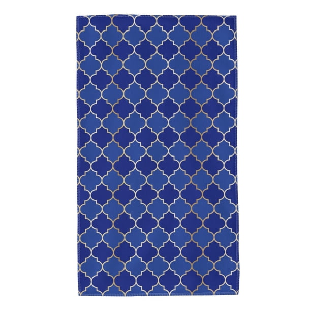 Balery Blue Gold Grid Lantern Shapes Toalla de Microfibra Premium con Estampado – 27.5x16 pulgadas, Alta Absorción, Suave y Aterciopelada, Secado Rápido