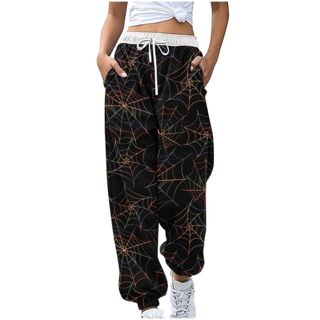 Birdeem Women Loose Casual Halloween Printed Pocket Drawstring Pants