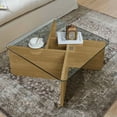 thumbnail image 1 of 31.5 Inch Glass Coffee Table, Mid-Century Modern Square Coffee Table, Living Room Wooden Coffee Table Antique Square Center Cocktail Table with Tempered Glass Top, 1 of 5