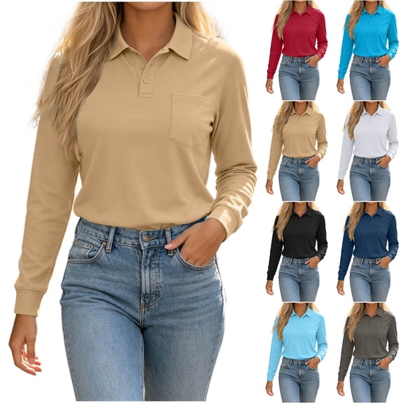 Women's Polo Shirts Long Sleeve Golf Shirt Lightweight Tennis Shirts Casual Fitted Basic office Blouses Work Shirts Spring Fall Shirt White