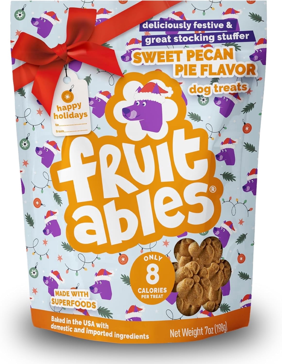 Fruitables Holiday Dog Treats – 3 Bags (7 oz Each) – Sweet Potato & Pecan Crunchy Treats – Limited Edition Holiday Recipe – Natural, Low-Calorie Dog Snacks