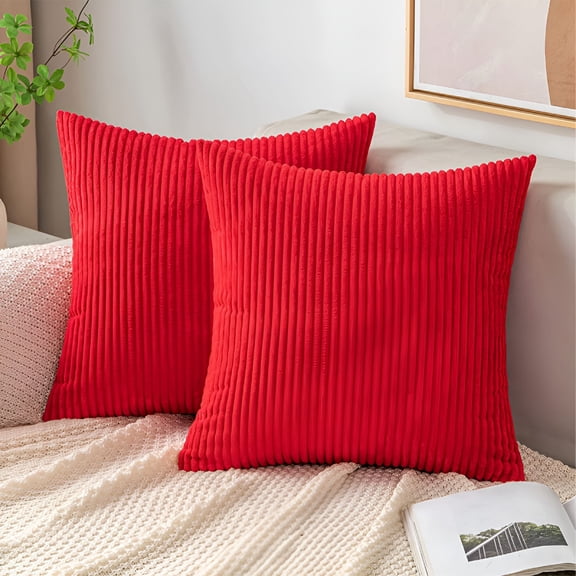 AUQ Pack of 2 Corduroy Throw Pillow Covers 24x24" - Striped Decorative Pillow Covers for Living Room,Bed - Soft Square Couch Pillow Covers for Sofa Bedroom Car,Red