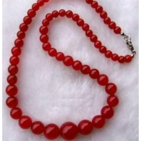 K-KED Women's Delicate Jewelry 6-14MM Red Jade Round Gemstone Beaded Necklace 17.5'' AAA