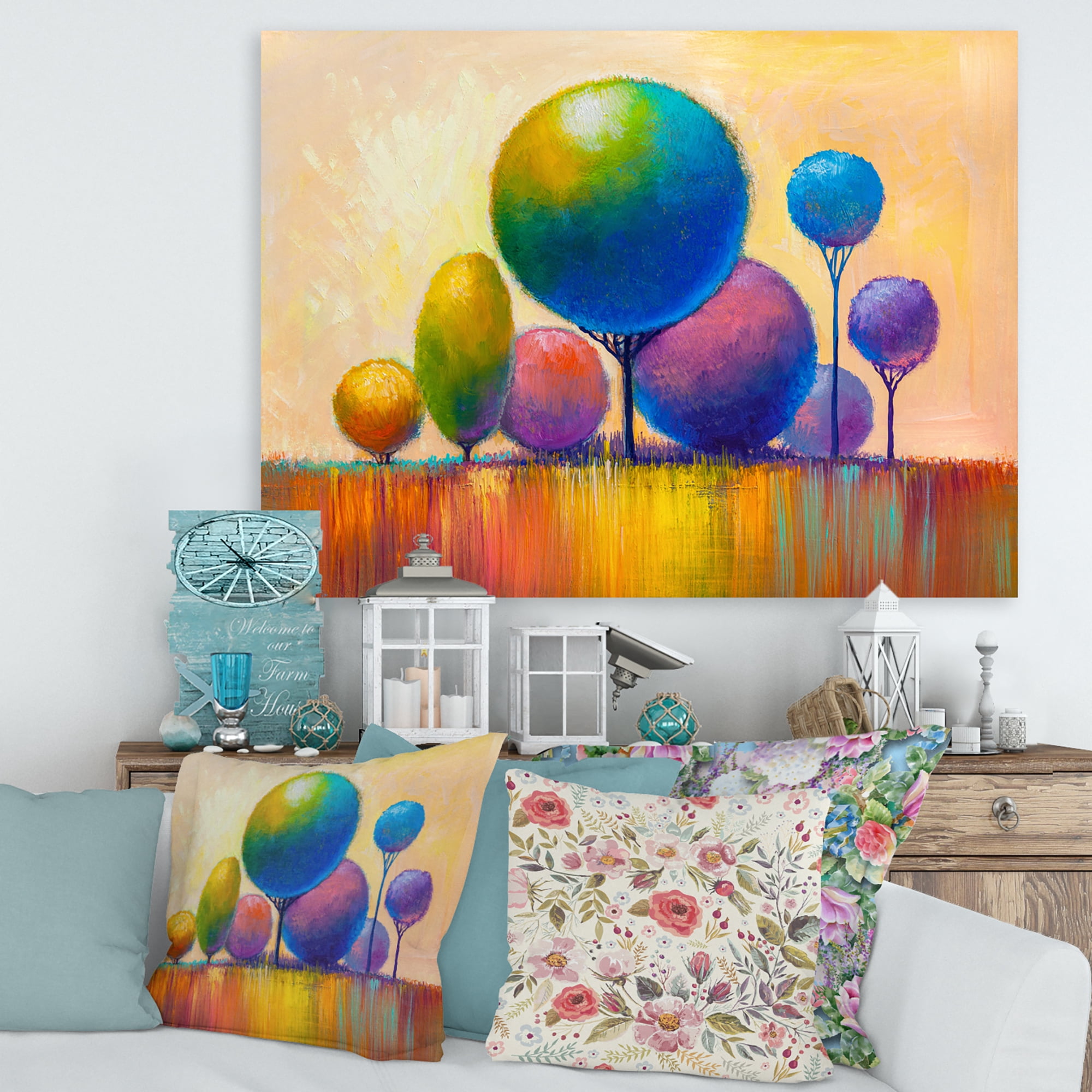 Designart ' Ornamental Colourful Trees VIII ' Modern Canvas Wall Art Print