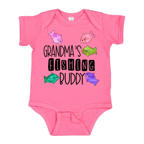 Inktastic Grandma's Fishing Buddy with Colorful Fish Boys or Girls Baby Bodysuit
