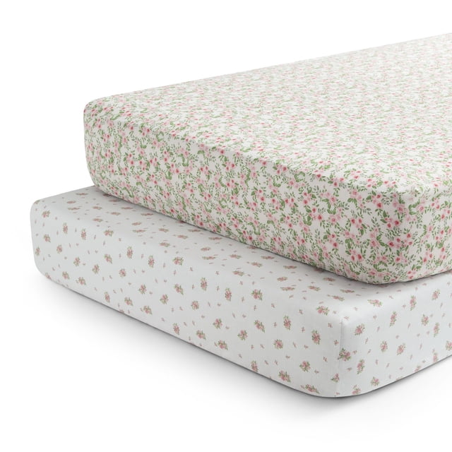 Sábanas Ajustables para Cuna Delta Children 71x132 cm Estampado Floral Rosa Paquete de 2