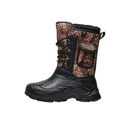 

GENILU Mens Waterproof Winter Boots Platform Mid Calf Boots Warm Snow Boots Work Comfort Camouflage Shoes Yellow Without Steel Spikes 7.5
