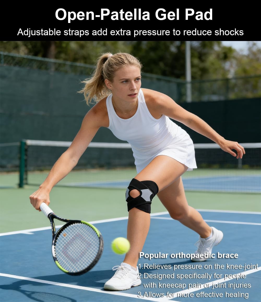 Knee Brace with Side Stabilizers for Meniscus Tear, Knee Braces for Women Men Knee Braces for Knee Pain, Light Patella Brace Adjustable Compression Sleeve Patellar Tendon Support Strap (Blue)
