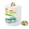 thumbnail image 3 of Island Piggy Bank, Grunge Style Inky Colorful Summer Scenery Palms Hawaiian Hibiscus Flowers, Ceramic Coin Bank Money Box for Cash Saving, 3.6" X 3.2", Multicolor, by Ambesonne, 3 of 4