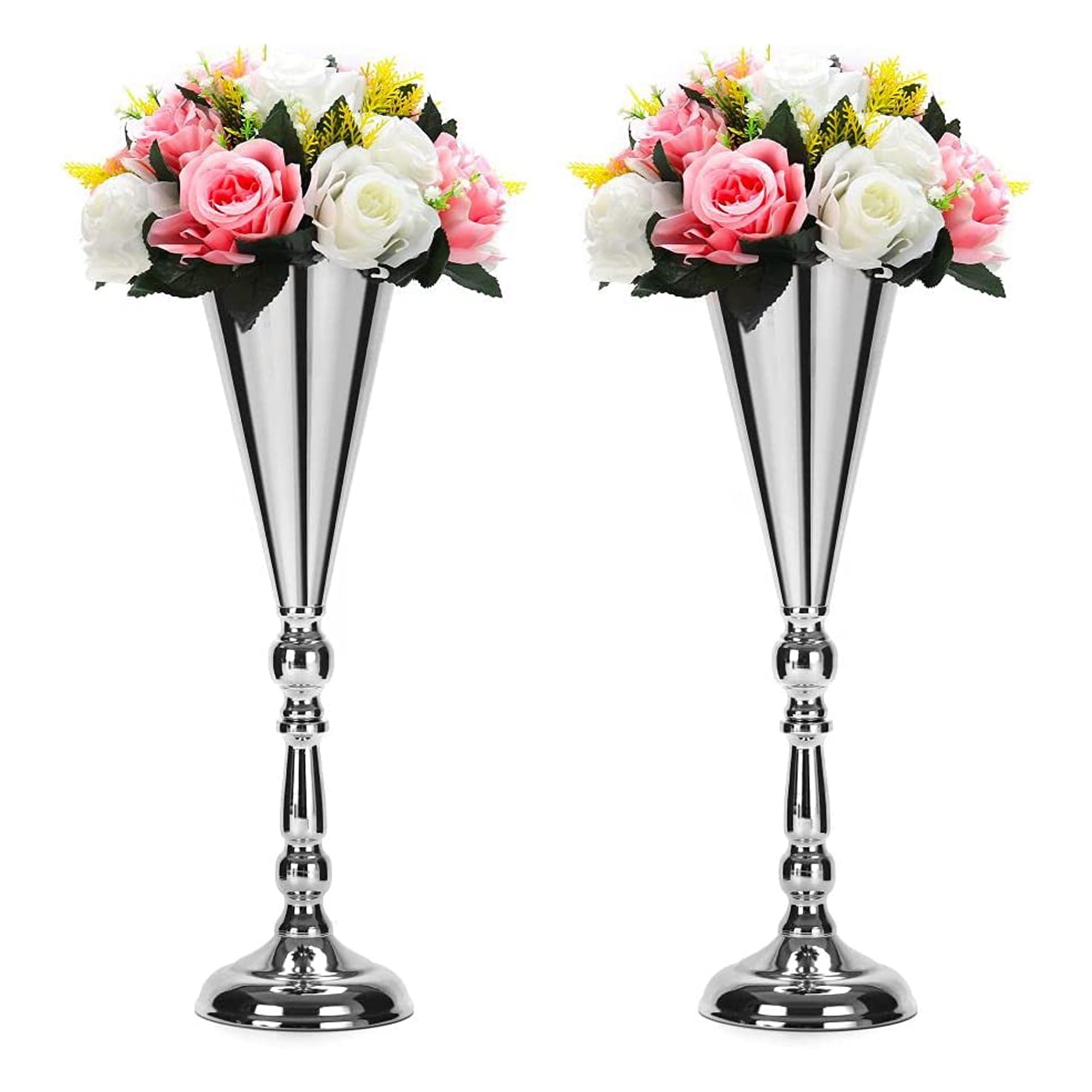 Silve Vase Centerpiece Table Decorations 2 Pcs Metal Tabletop Flower