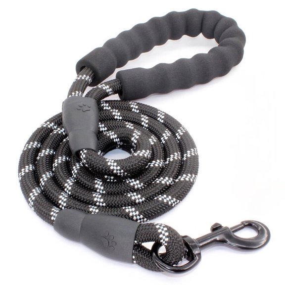 DISEN 5 FT Dog Leash with Comfortable Padded Handle and Highly Reflective Threads for Small Medium and Large Dogs (5FT-1/2'', Black)