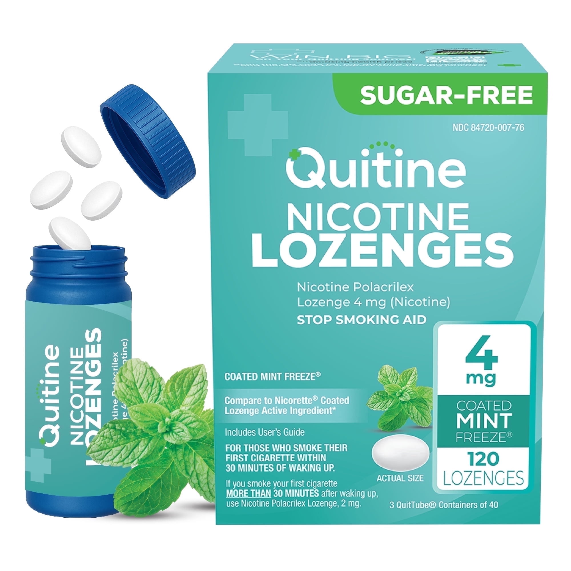 Quitine Nicotine Lozenges 4mg Mint, 120 Count, Stop Smoking Aid