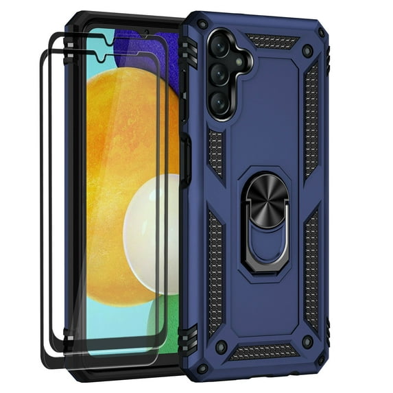 Aggxpf for Samsung A54 Phone Case Screen Protector Pack, Tempered Screen Protector Phone Case with Metal Ring Stand for Galaxy A54, Blue