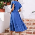 thumbnail image 7 of Wycnly Summer Dresses for Women Dresses for Women Beach Boho Loose Flowy Ruffle Swing A Line Dress with Belt Ladies Elegant Solid Crewneck Short Sleeve Midi Dress, 7 of 7
