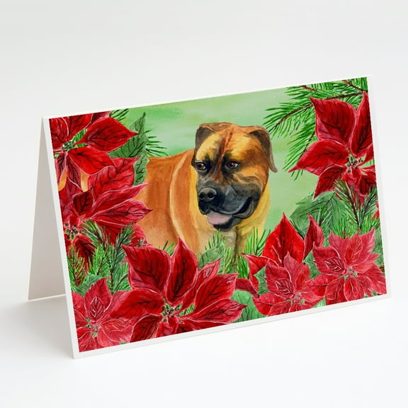 Boerboel Mastiff Poinsettas Greeting Cards and Envelopes Pack of 8