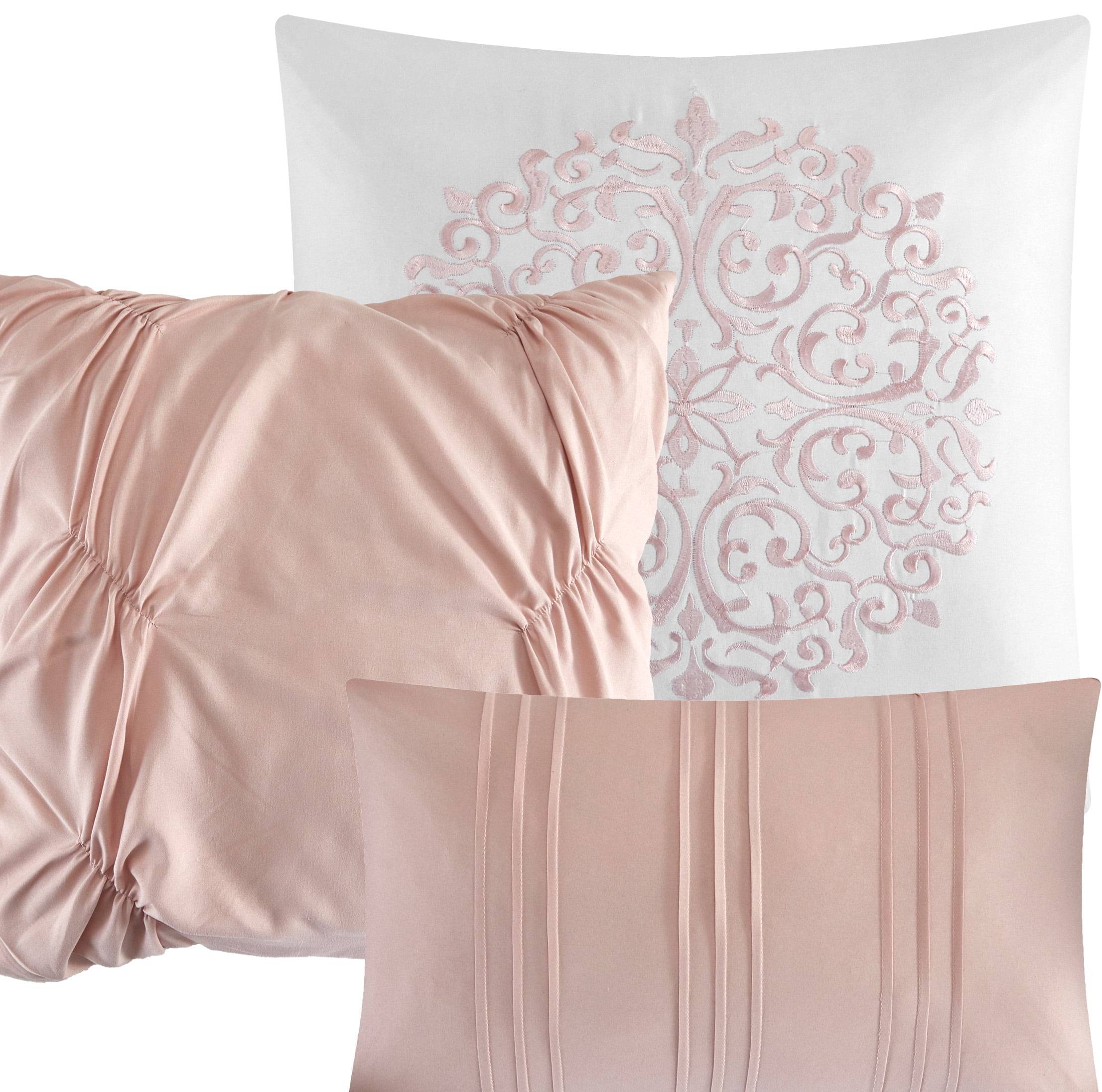 Lanco Annabelle Pin Tuck 7 Piece Comforter Set Rosey Blush, Bed Size California King