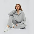 thumbnail image 3 of Scacto Women's 2 Piece Outfits Lounge Hoodie Set Oversized Half Zip Pullover Sweatshirt Wide Leg Sweatpant Sweatsuit Tracksuit with Pockets, 3 of 7