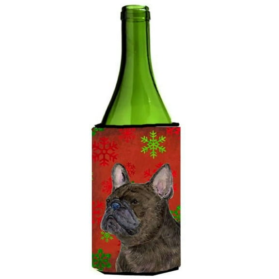 French Bulldog Red And Green Snowflakes Holiday Christmas Wine bottle sleeve - 24 oz.