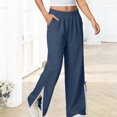thumbnail image 6 of Babcutegg Linen Pants for Women Straight Leg High Waist Cotton Linen Casual Fashion Soild Color Womens Summer Clothes Navy Size M, 6 of 8