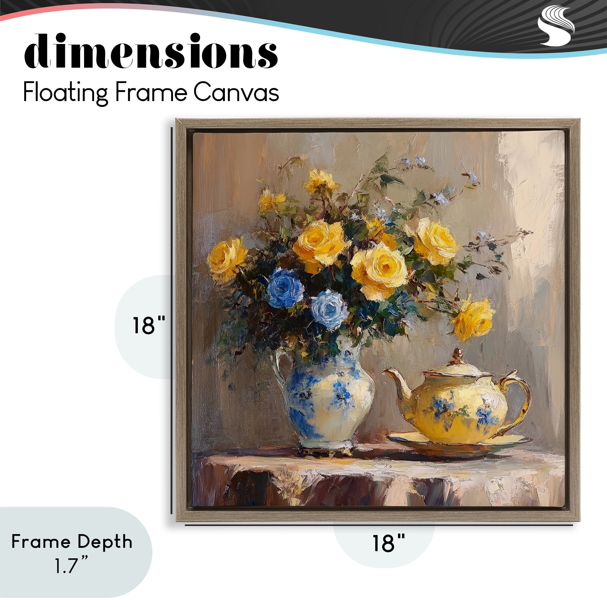 Stupell Industries Tea Time Blue & Yellow Bouquet Brown Framed Floater Canvas Wall Art, design by Petal Prints Design