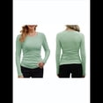 thumbnail image 2 of Camisetas Básicas Ajustadas Informales de Cuello Redondo y Larga Acanaladas para Mujer Verde XL, 2 of 6