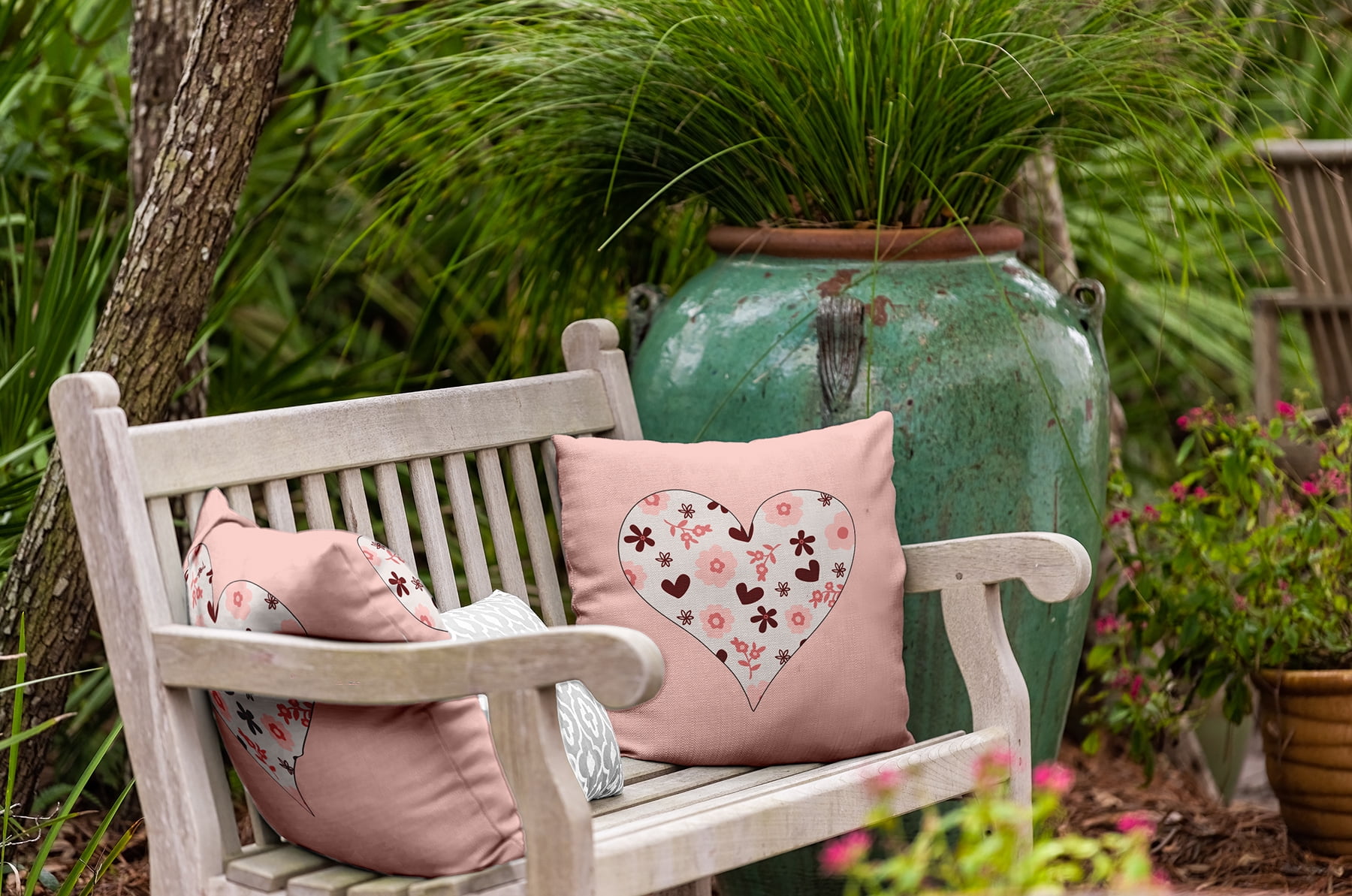18"x18" Simply Daisy Valentines Flowery Love Hearts Poly Indoor/Outdoor Pillow, Silver Qty 1