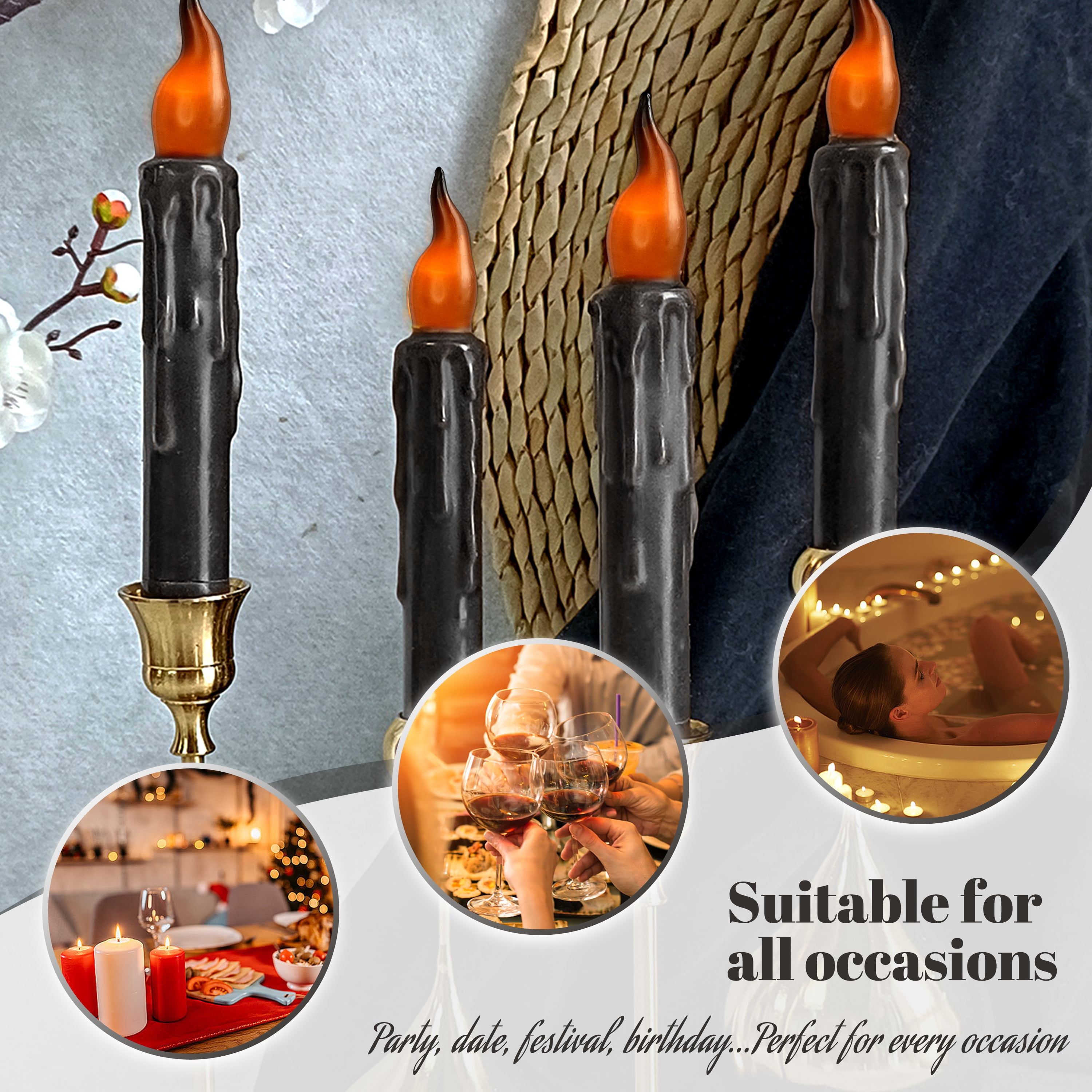 Flameless Candle Taper Candlesticks,4pcs Real Wax LED Tapered Dipped Candles 6 INCH Battery Powered Chandelier Remote Candle Sticks for Weddings Vigil Harry Potter