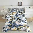 thumbnail image 3 of jejeloiu Vintage Flower Floral Queen Comforter Set,Tropical Plant Leaves Bedding Sets,Blue Gold White Bedding Comforter Set,Ultra Soft Bedroom Decorative Reversible,3 Pieces, 3 of 8