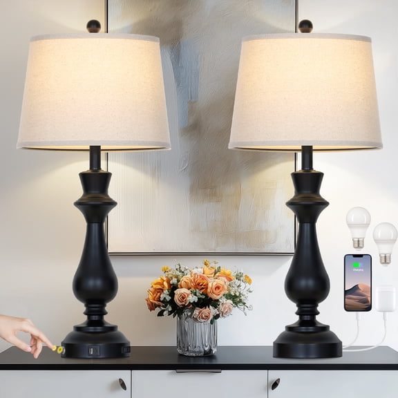Lolikit 29.5" Tall Table Lamps Set of 2 Farmhouse Bedside Nightstands Touch Lamps for Living Room Bedroom